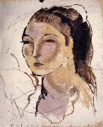 Jules Pascin Head portrait of woman oil painting on canvas